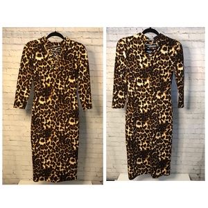 Ny & company leopard print midi dress with sleeves